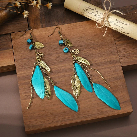 Fashion Earrings Bohemian Ethnic Feather Turquoise