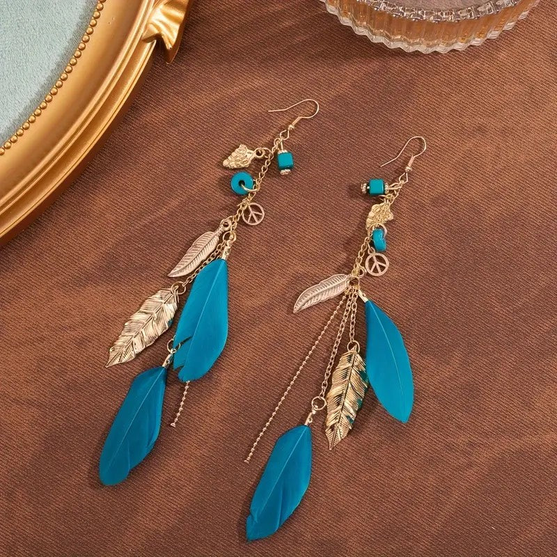 Fashion Earrings Bohemian Ethnic Feather Turquoise