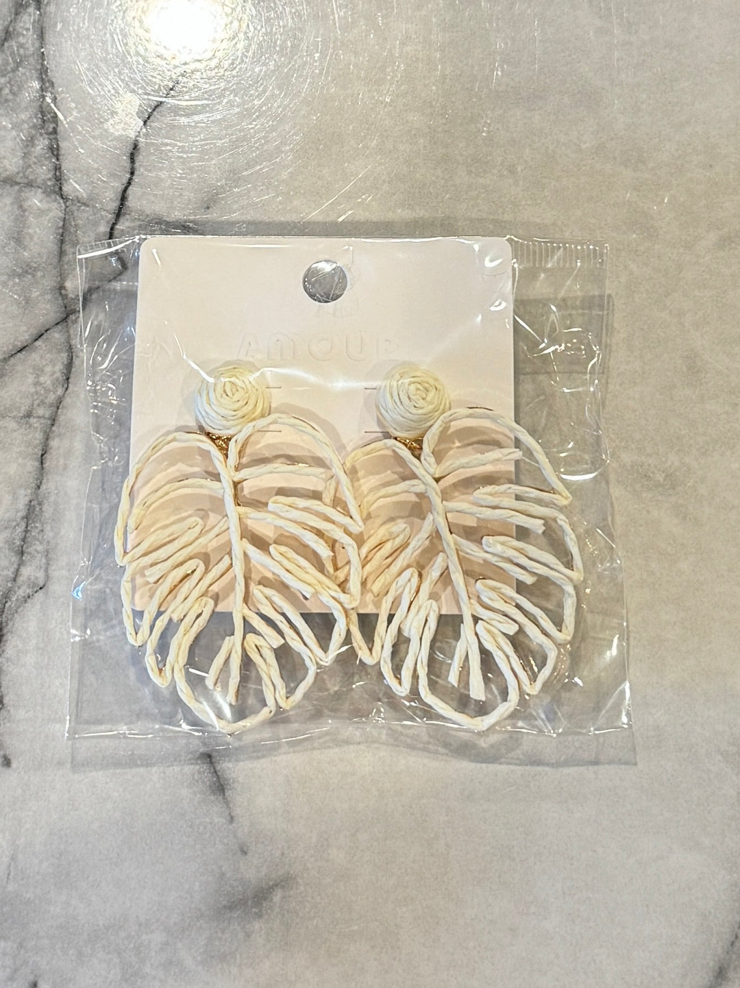 Earrings - Raffia Straw Leaf in White