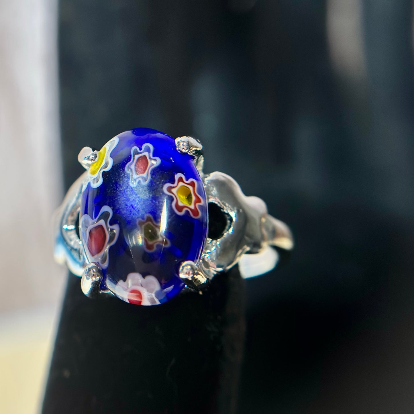 Ring - Size 7 Blue Floral Murano