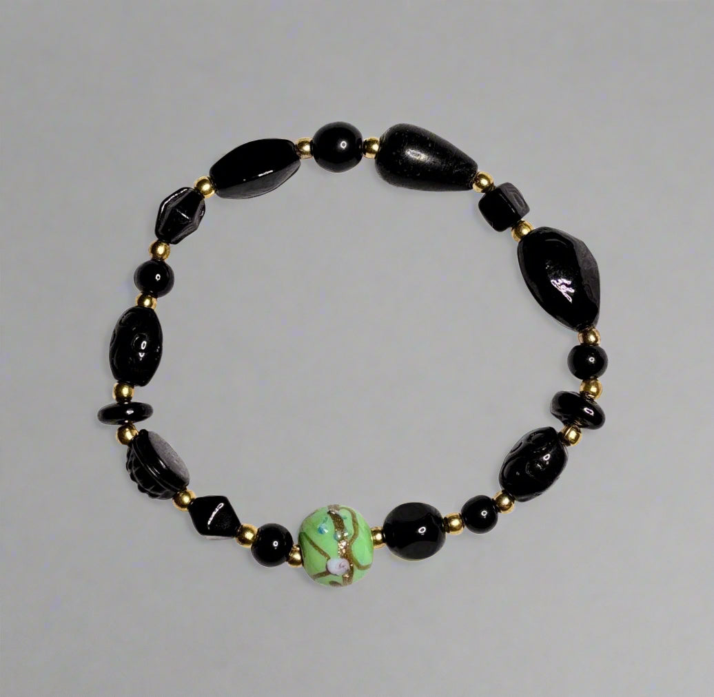 Handmade - Black Beaded Bracelet - 8"