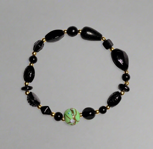 Handmade - Black Beaded Bracelet - 8"
