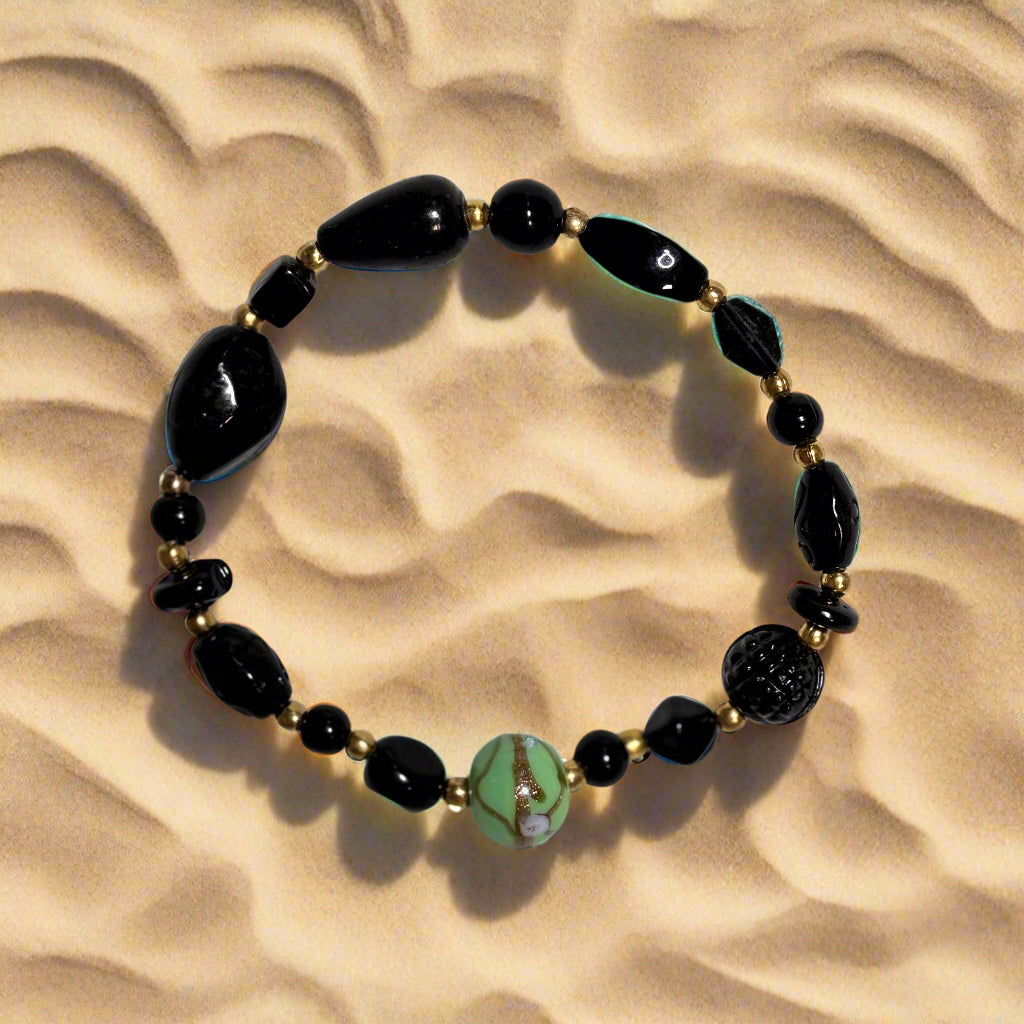 Handmade - Black Beaded Bracelet - 8"
