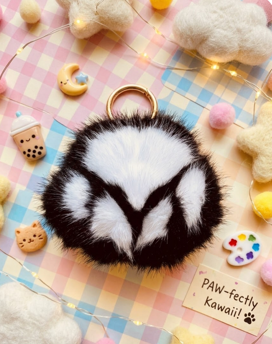 Keychain - Furry Paw Bag Charm in Black & White