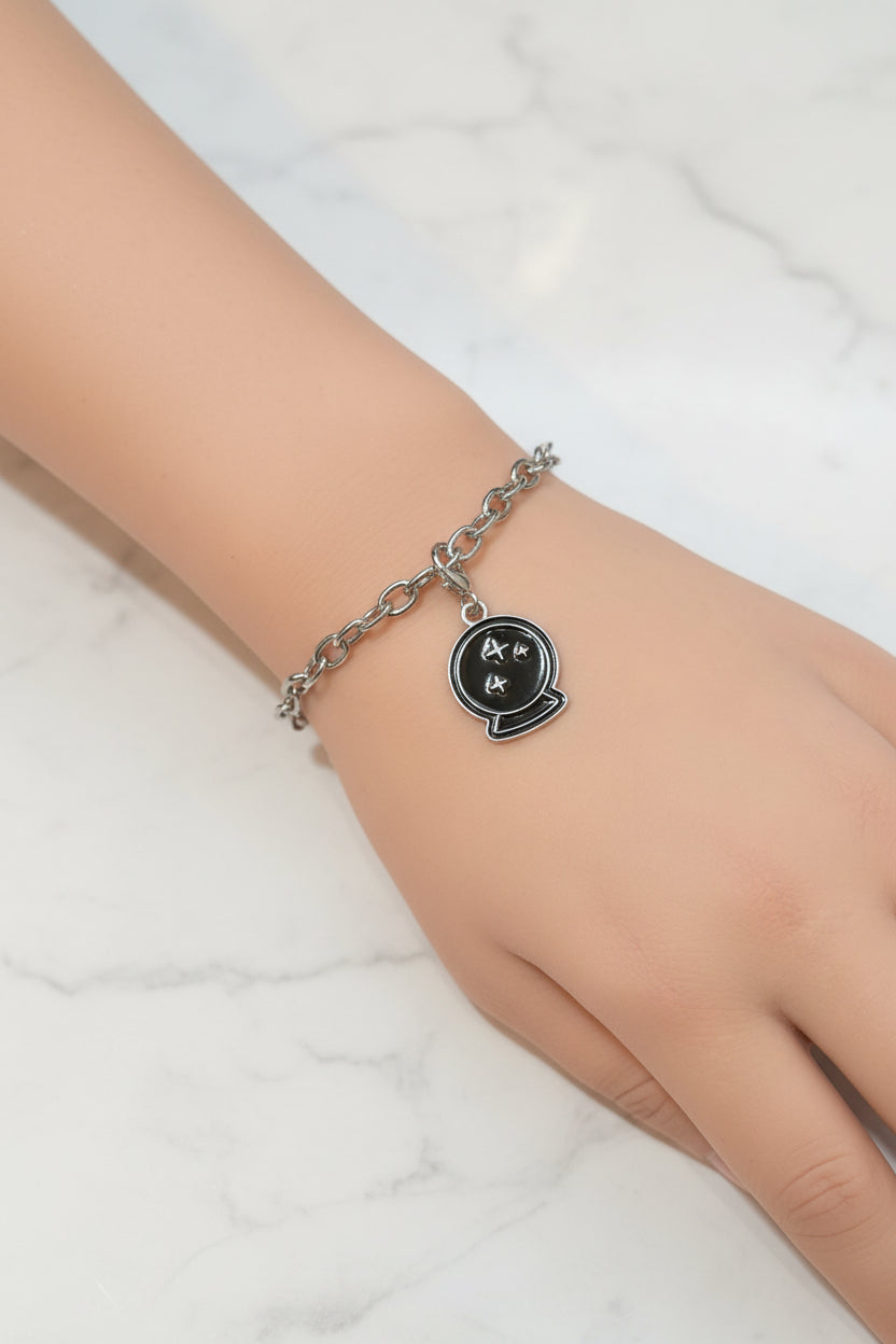 Bracelet - Silver Tone - Gothic Style - Crystal Ball Charm - Adjustable
