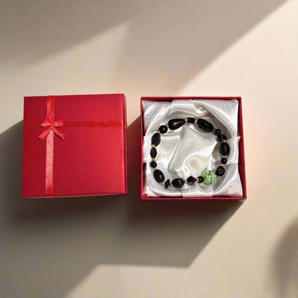 Handmade - Black Beaded Bracelet - 8"