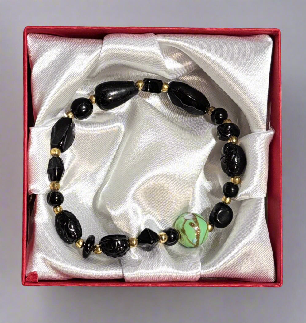 Handmade - Black Beaded Bracelet - 8"