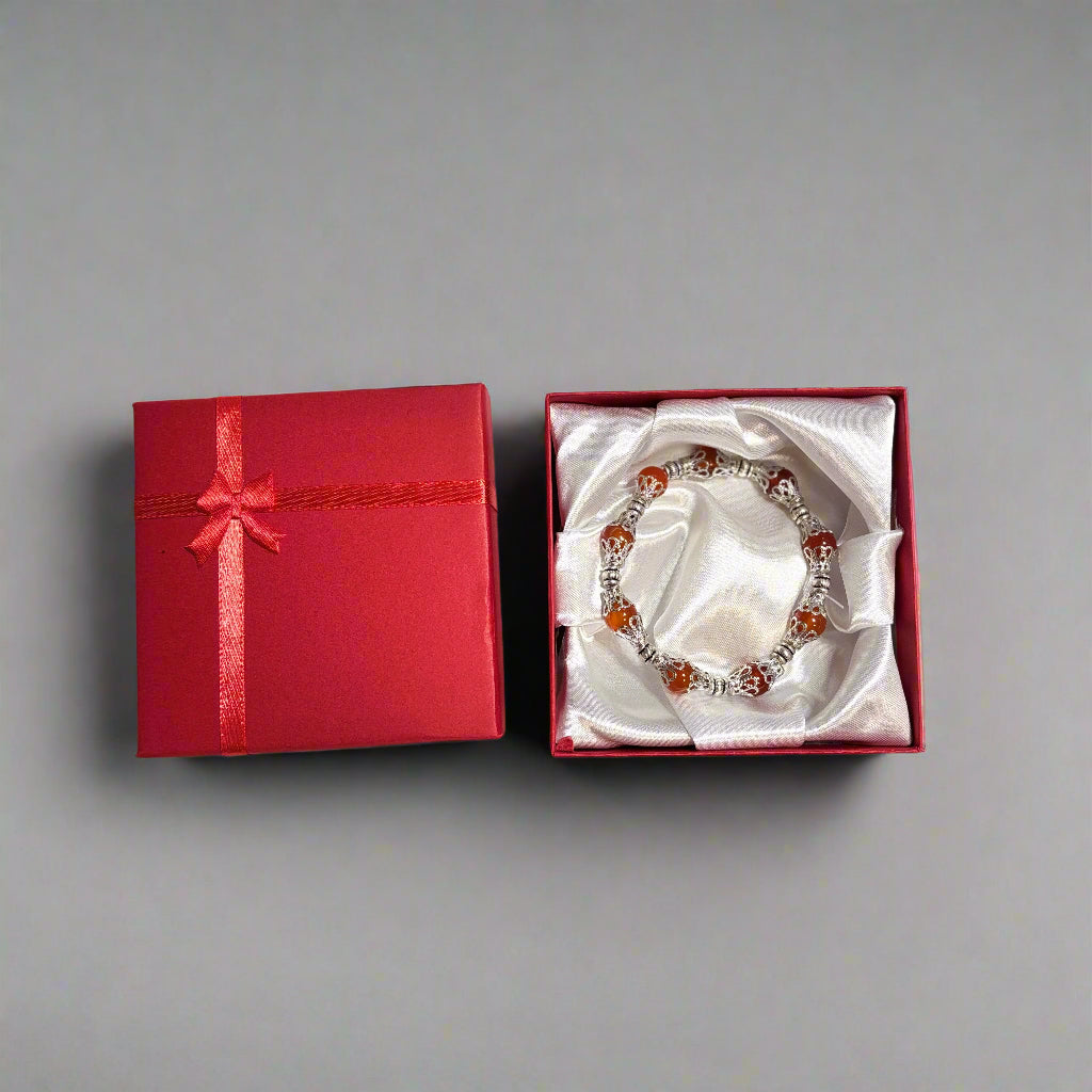 Handmade - Glass Amber Beaded Bracelet with Silver Filigree Spacers