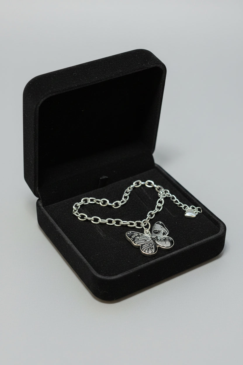 Bracelet - Silver Tone - Gothic Style - Butterfly - Skull - Adjustable