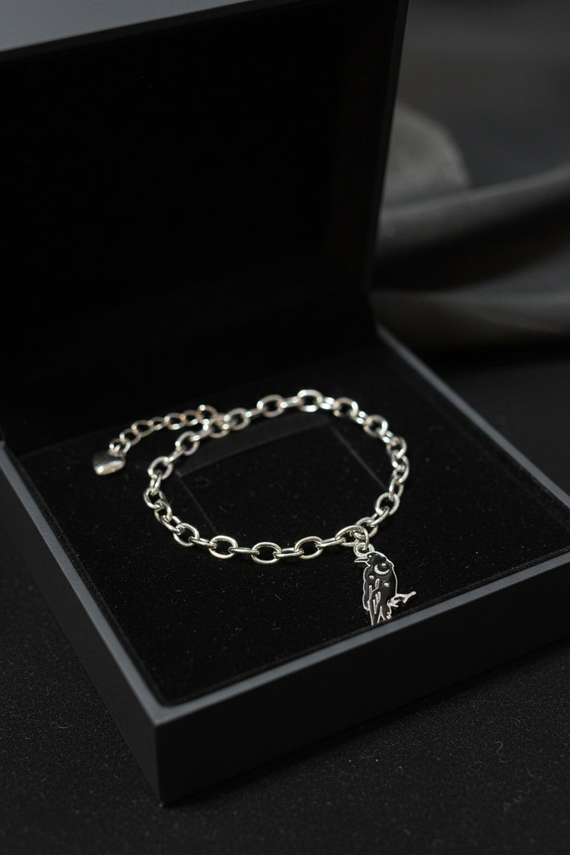 Bracelet - Silver Tone - Gothic Style - Celestial Crow - Adjustable