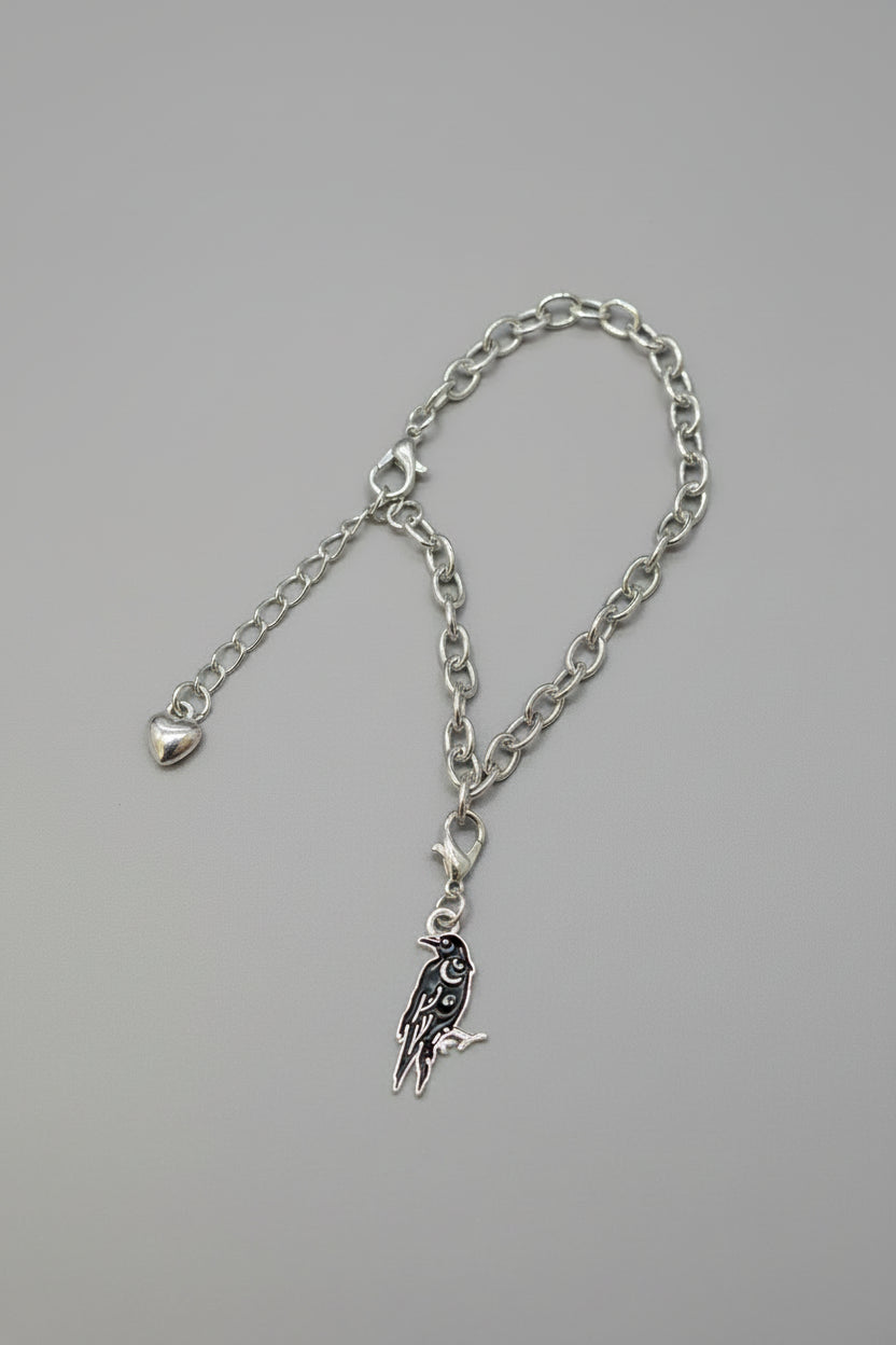 Bracelet - Silver Tone - Gothic Style - Celestial Crow - Adjustable