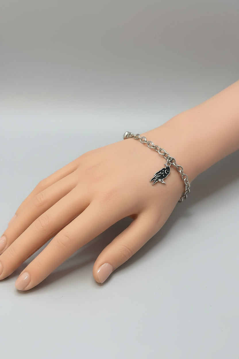 Bracelet - Silver Tone - Gothic Style - Celestial Crow - Adjustable