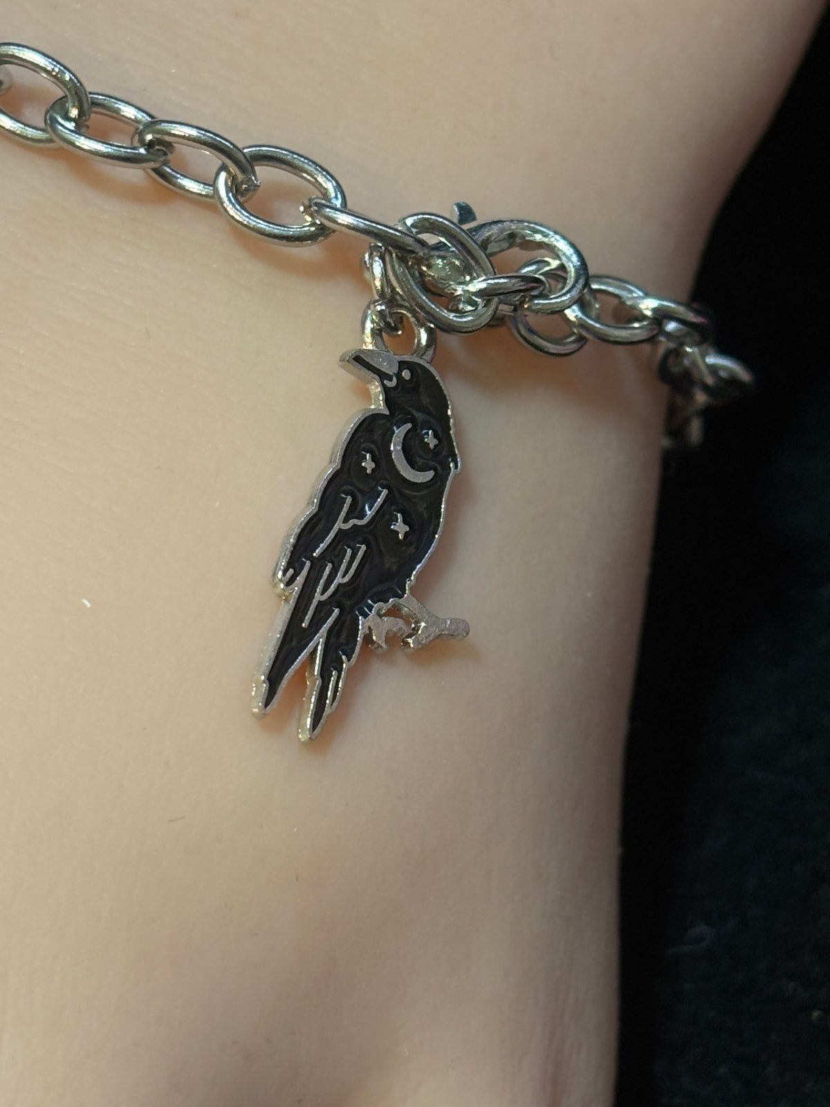 Bracelet - Silver Tone - Gothic Style - Celestial Crow - Adjustable