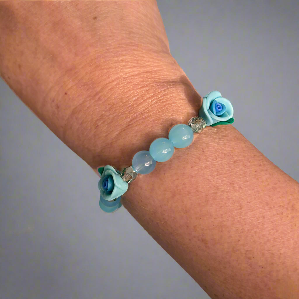 Handmade Aqua Bloom Bracelet - 7"