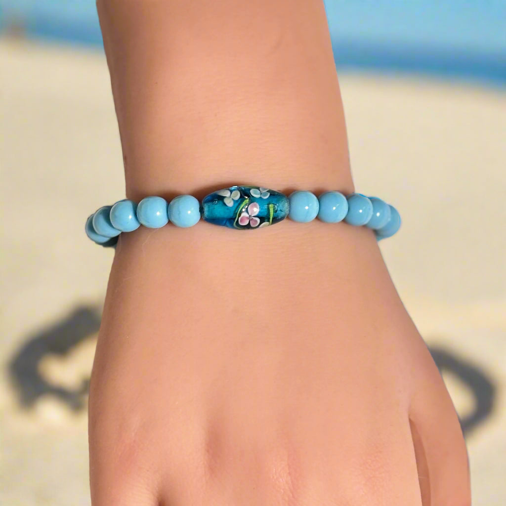 Handmade Azure Bloom Bracelet - 8"