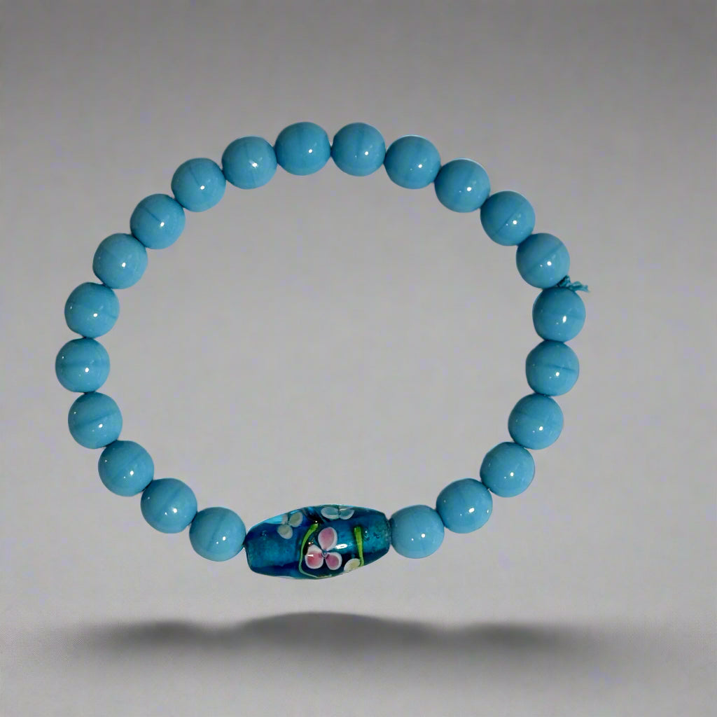 Handmade Azure Bloom Bracelet - 8"