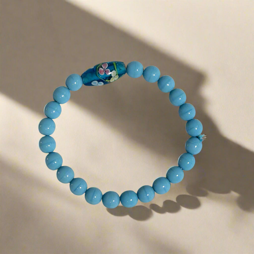 Handmade Azure Bloom Bracelet - 8"