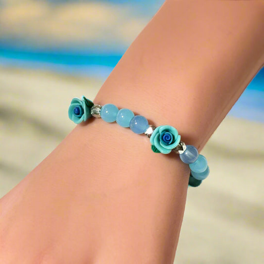 Handmade Aqua Bloom Bracelet - 7"