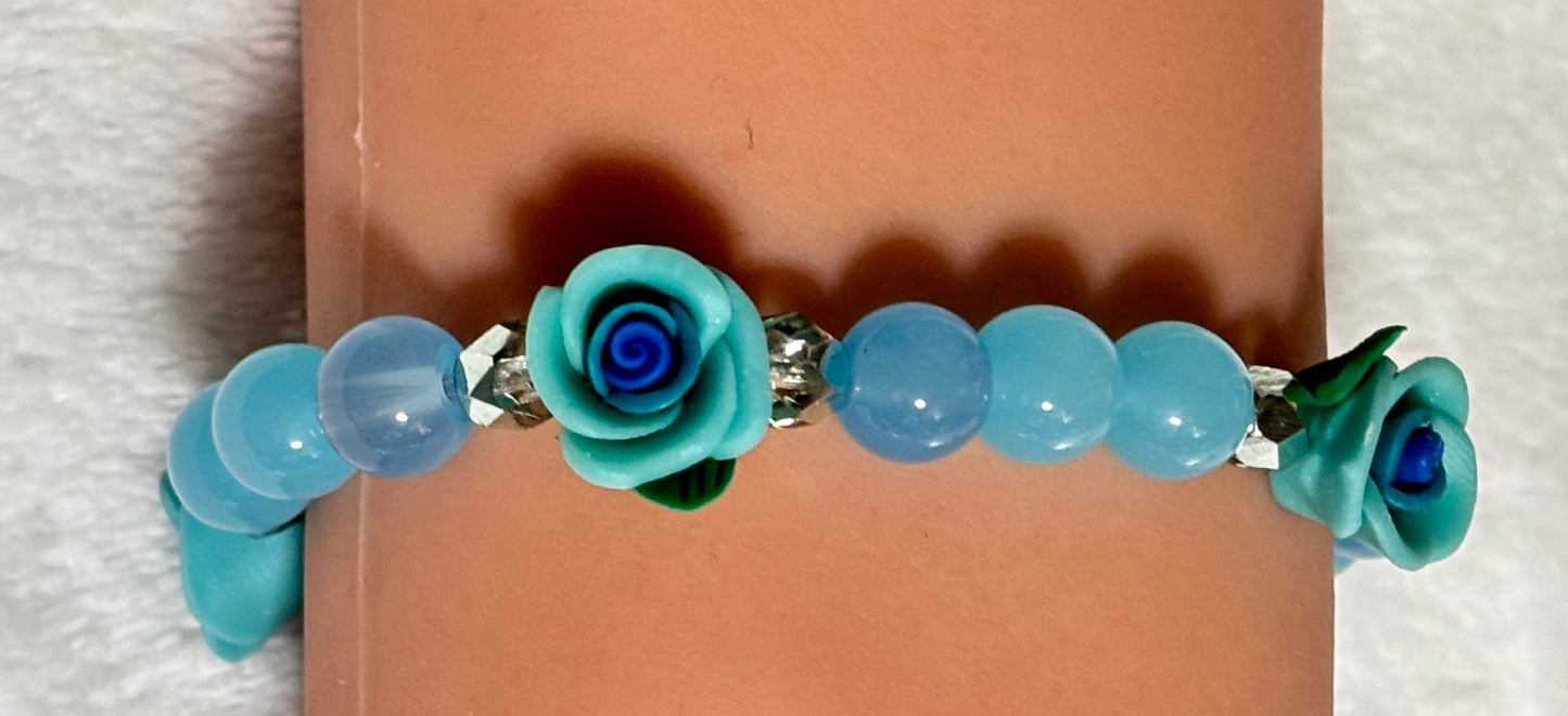 Handmade Aqua Bloom Bracelet - 7"