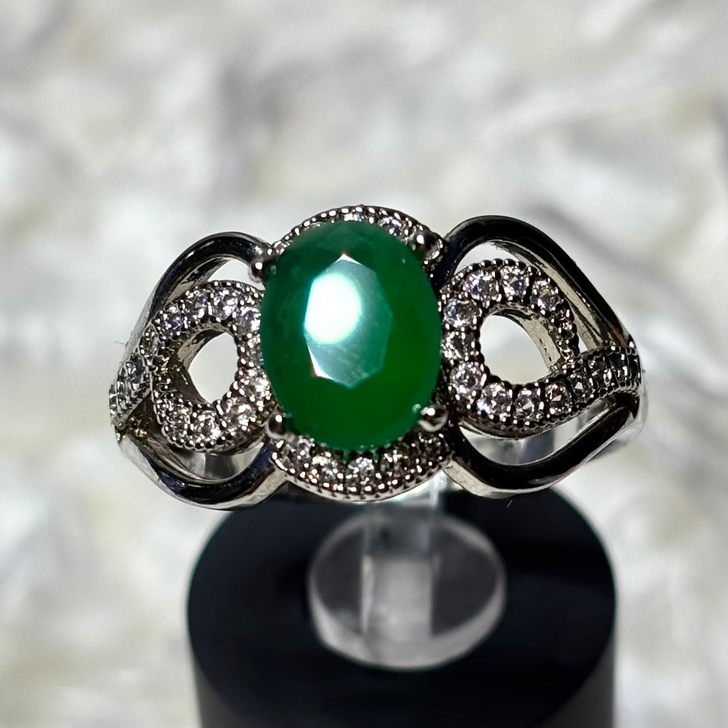 Ring  Size 9 Simulated Emerald Cocktail Ring with Cubic Zirconia Accents