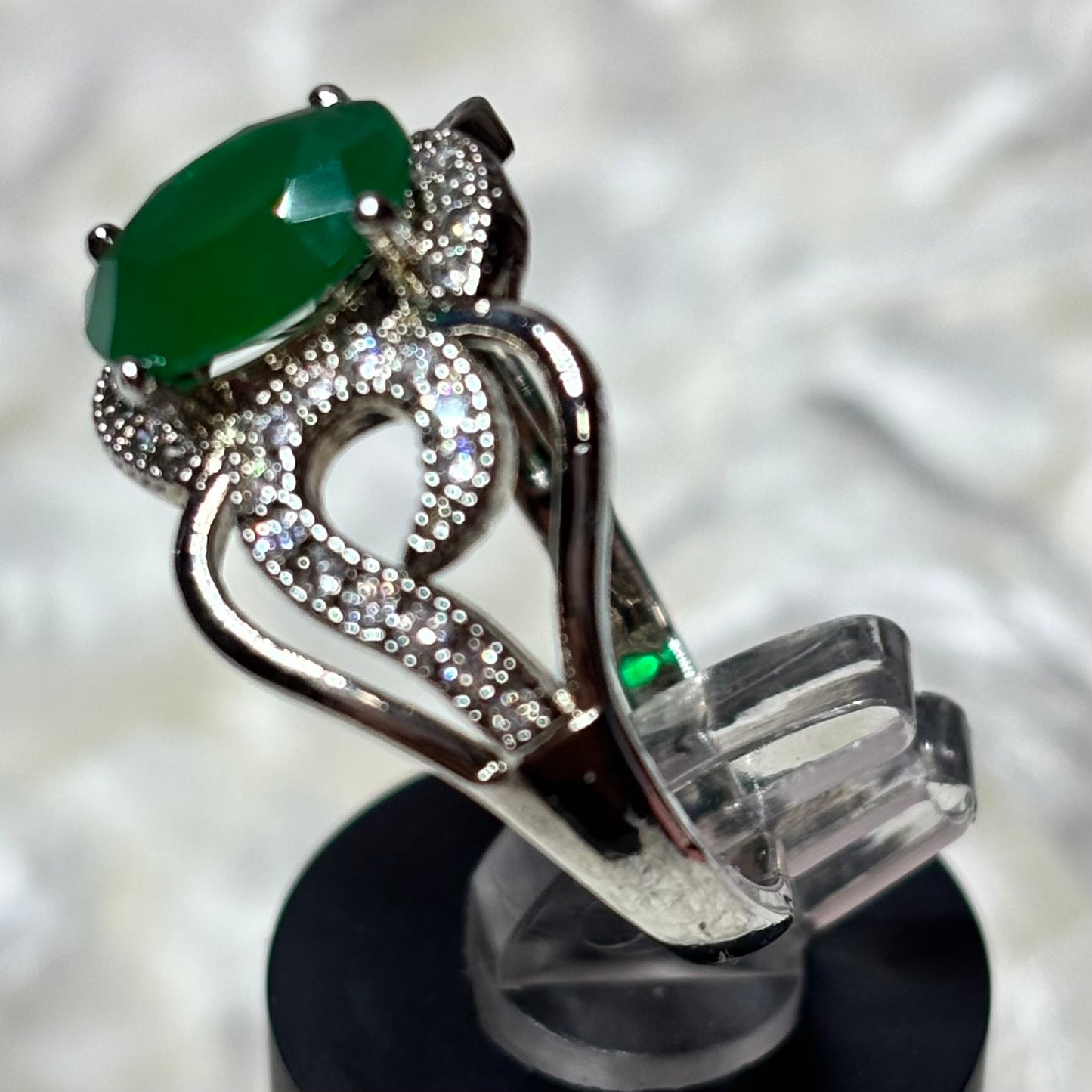Ring  Size 9 Simulated Emerald Cocktail Ring with Cubic Zirconia Accents