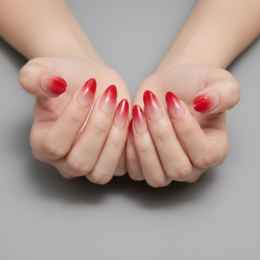 Press on Nails - Instant Glam Scarlet Ombre - Short Oval