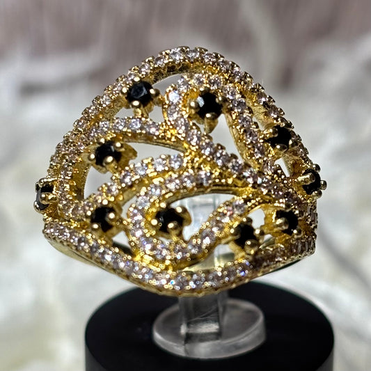 Ring Size 6 Cubic Zirconia with Black Crystal Accents