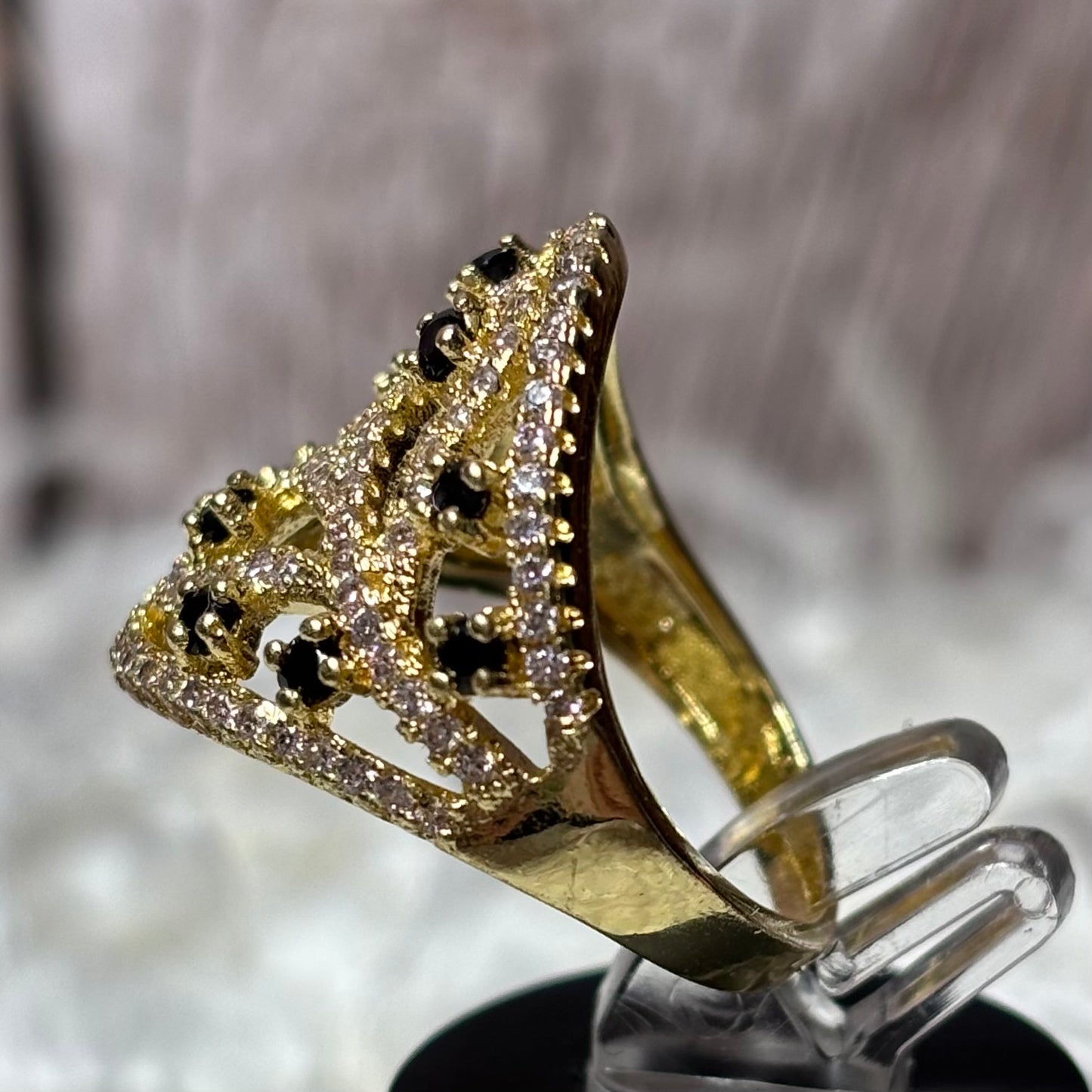 Ring Size 6 Cubic Zirconia with Black Crystal Accents