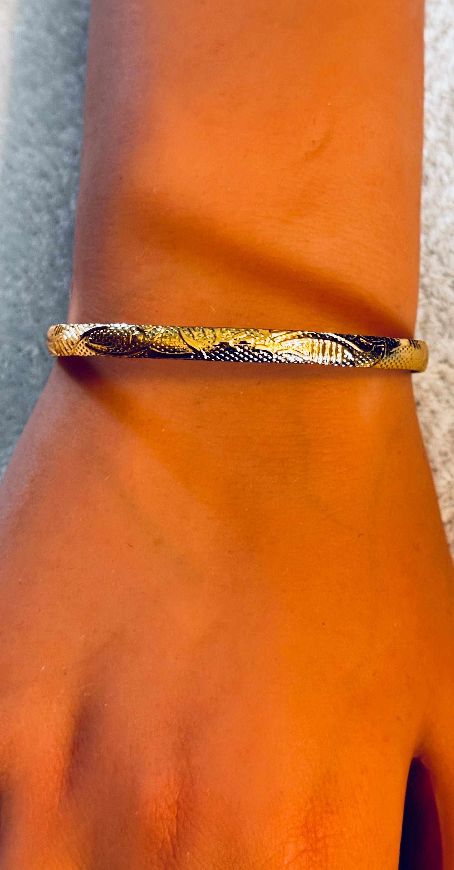 Embossed Designed Gold Plated Alloy Open Cuff Bracelet