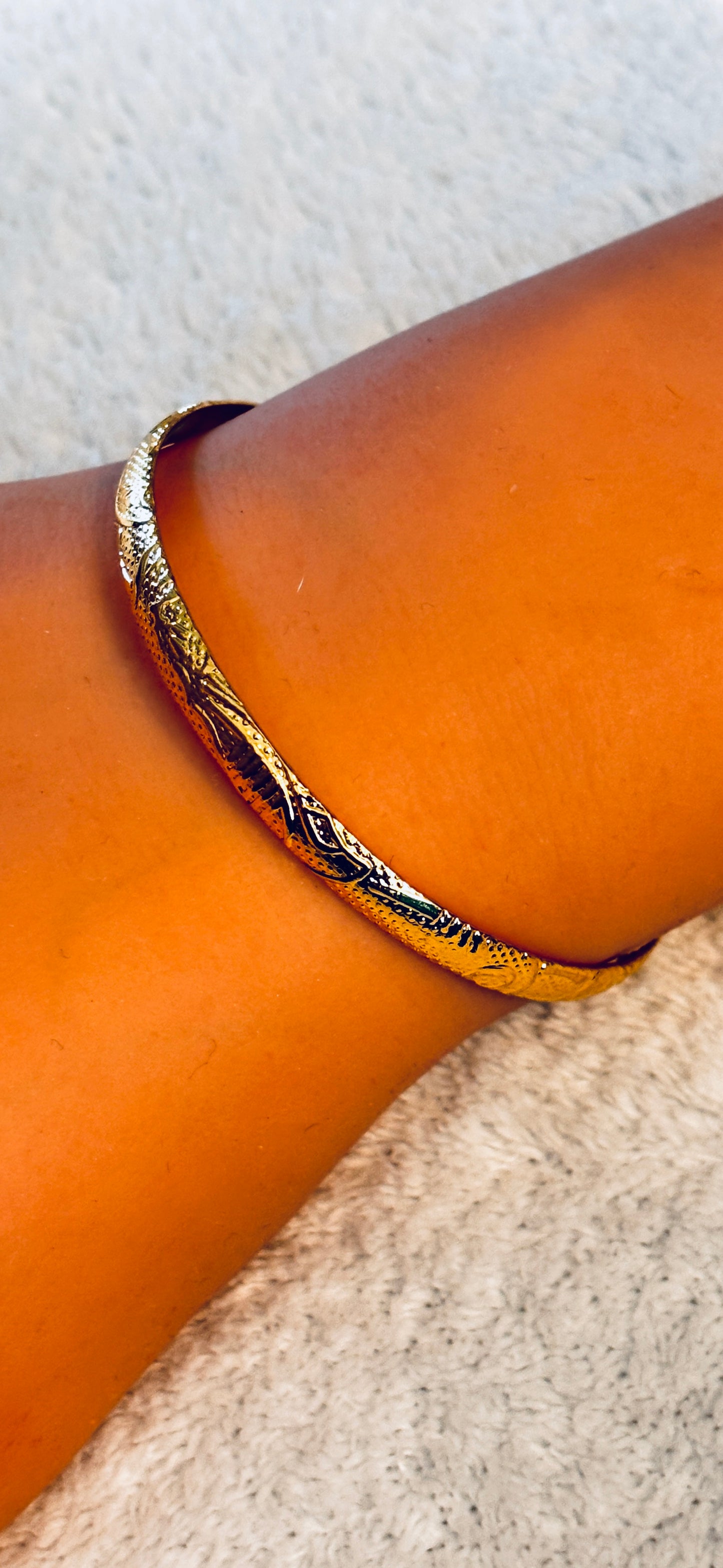 Embossed Designed Gold Plated Alloy Open Cuff Bracelet