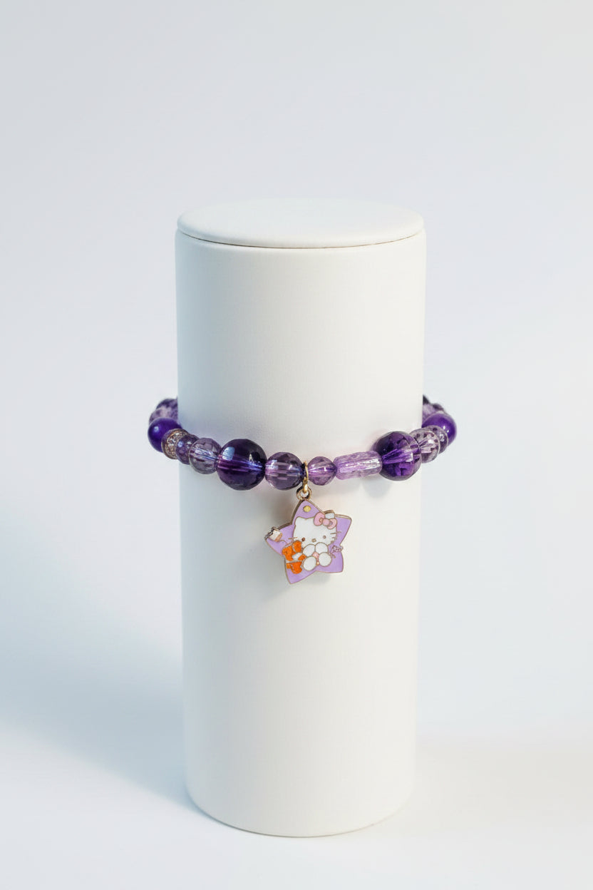 Bracelet - Stretch Beaded - Hello Kitty Charm - Purple