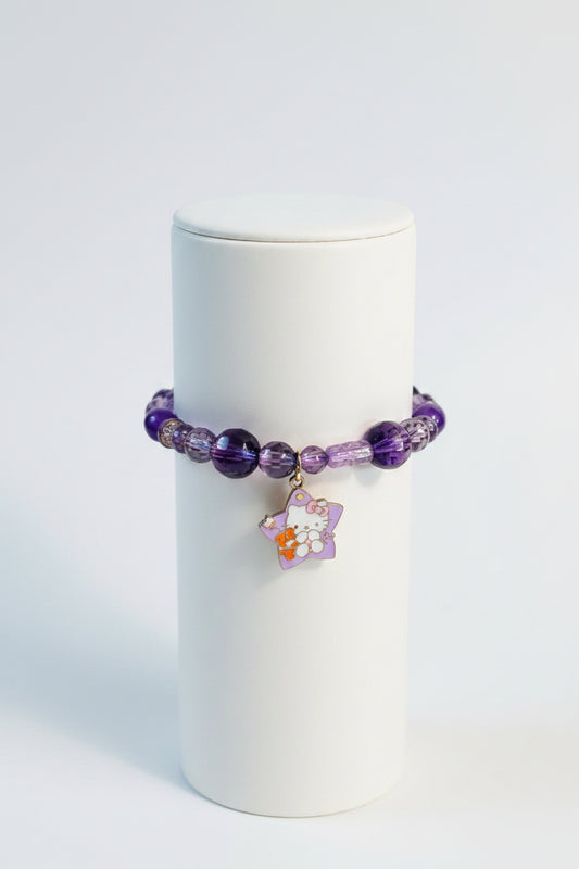Bracelet - Stretch Beaded - Hello Kitty Charm - Purple