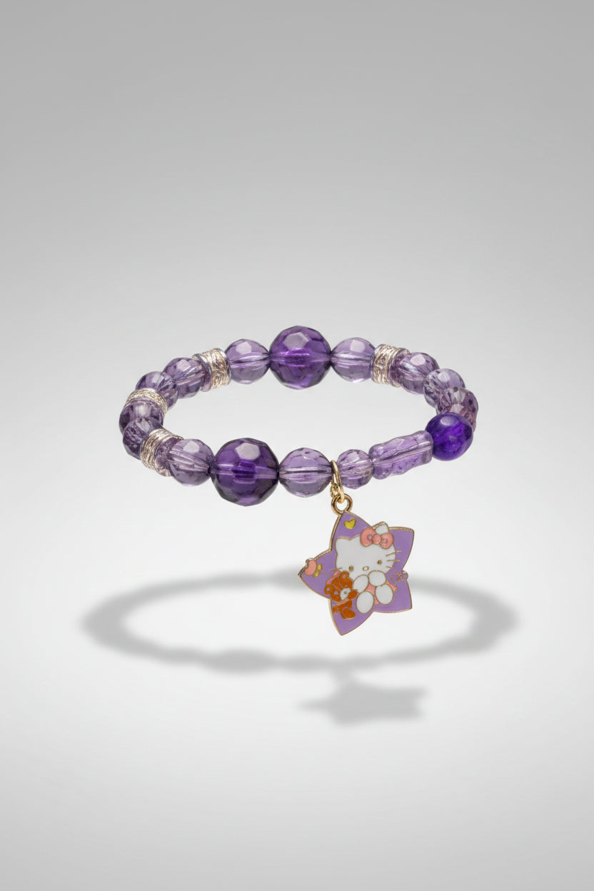 Bracelet - Stretch Beaded - Hello Kitty Charm - Purple