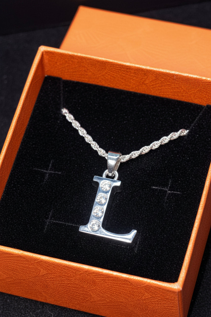 Necklace - Sterling Silver - Letter "L" Pendant - 16"