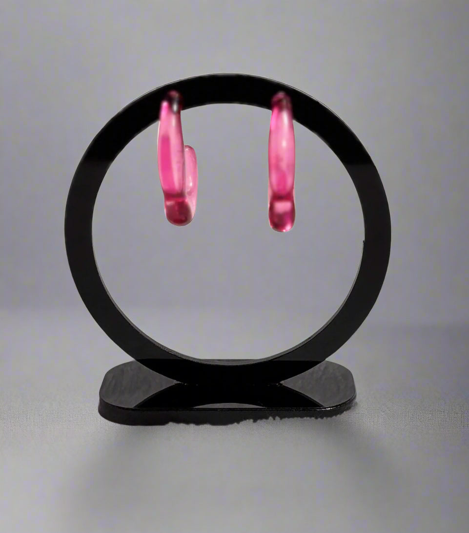 Chunky C Shape Acrylic Earrings - Vibrant Pink