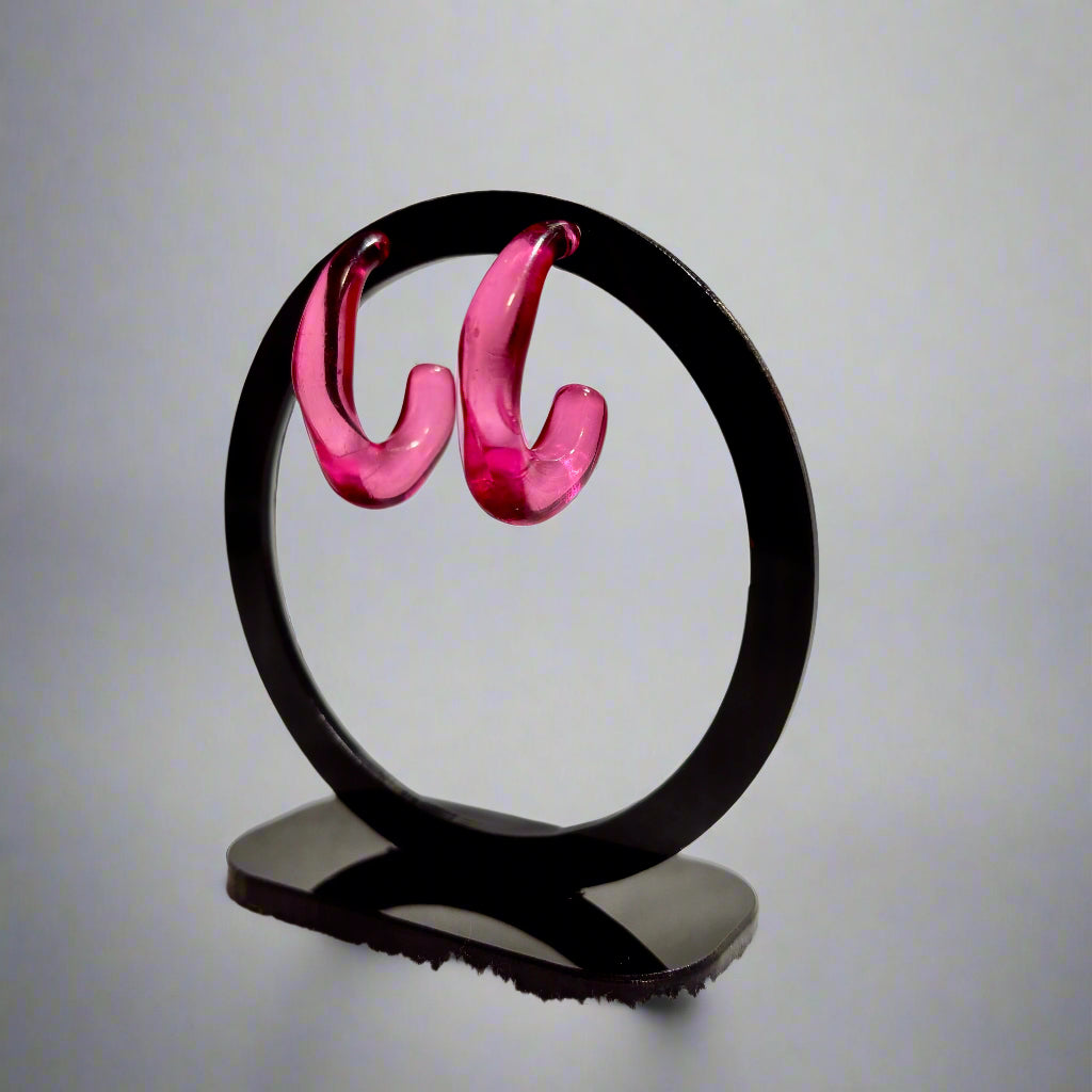 Chunky C Shape Acrylic Earrings - Vibrant Pink