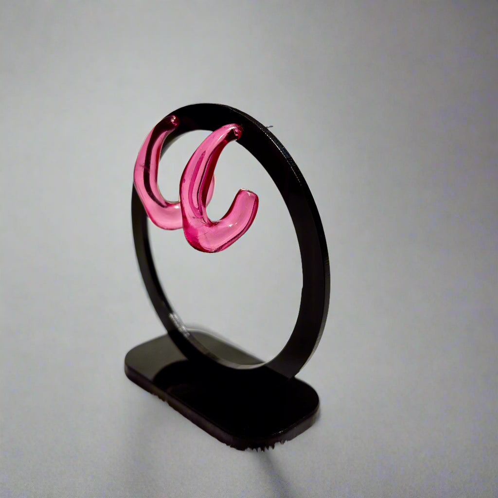 Chunky C Shape Acrylic Earrings - Vibrant Pink