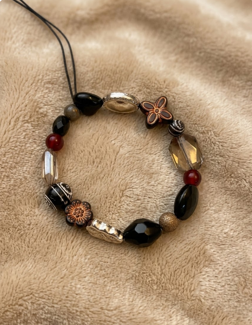 Handmade Stretch Beaded Bracelet "Shadow of the Shogun's Garden"
