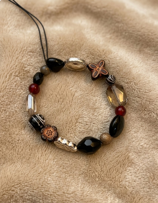 Handmade Stretch Beaded Bracelet "Shadow of the Shogun's Garden"