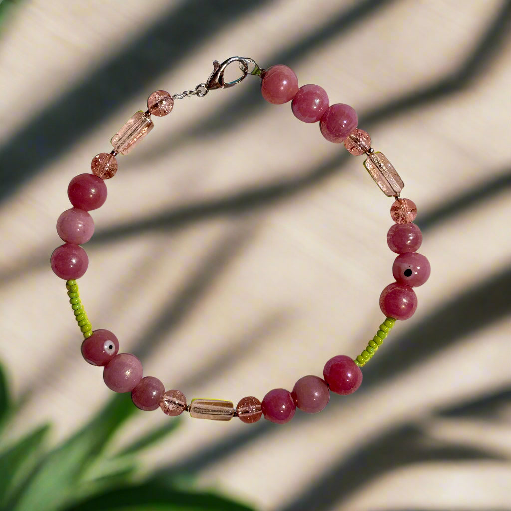Handmade Glass Beaded Bracelet with Lobster Clasp