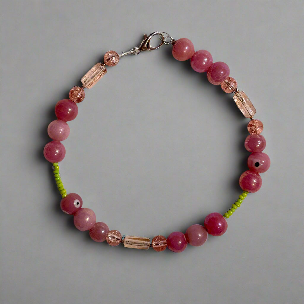 Handmade Glass Beaded Bracelet with Lobster Clasp