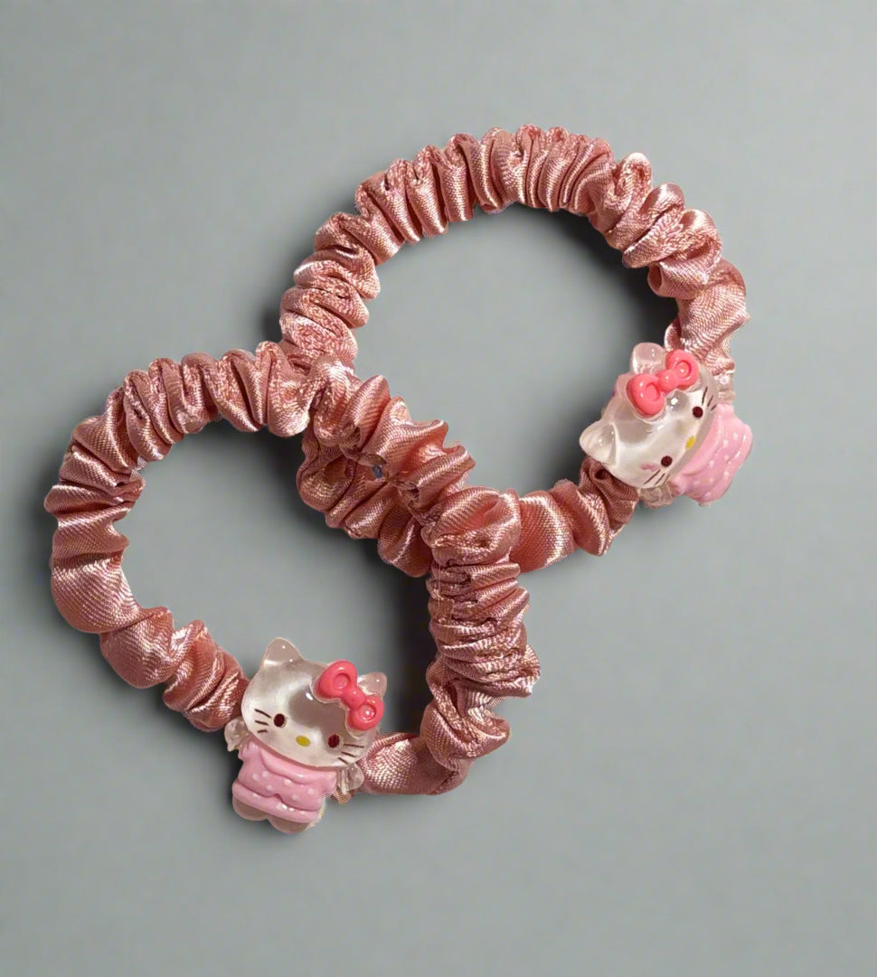 Hello Kitty - Satin Hair Scrunchie Set of 2 - Pink