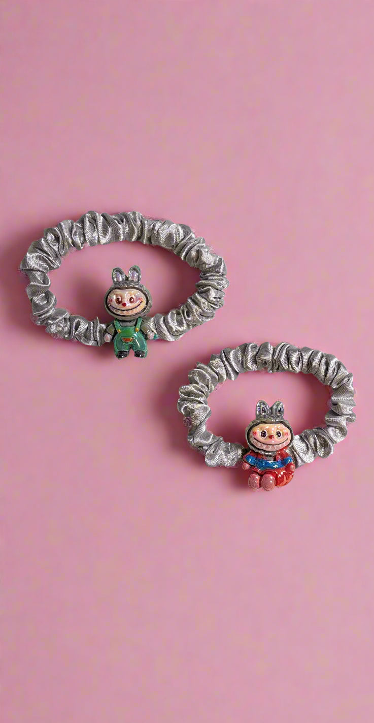 Labubu Monster - Hair Scrunchies - Set of 2 - Gray