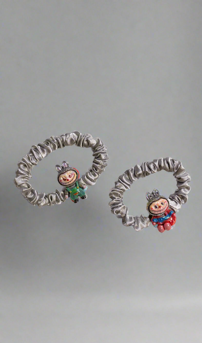 Labubu Monster - Hair Scrunchies - Set of 2 - Gray