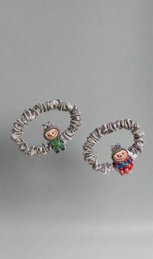 Labubu Monster - Hair Scrunchies - Set of 2 - Gray