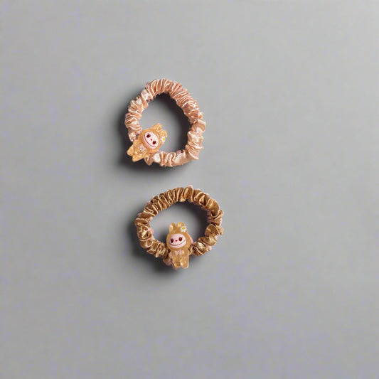 Labubu Monster - Hair Scrunchies - Set of 2 - Pink & Beige