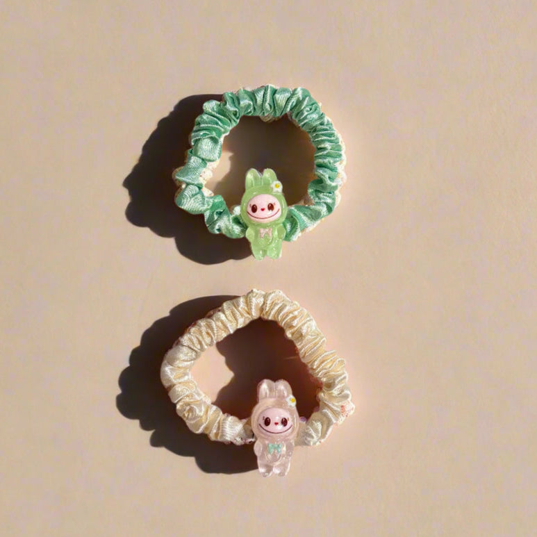 Labubu Monster - Hair Scrunchies - Set of 2 - Green & Yellow