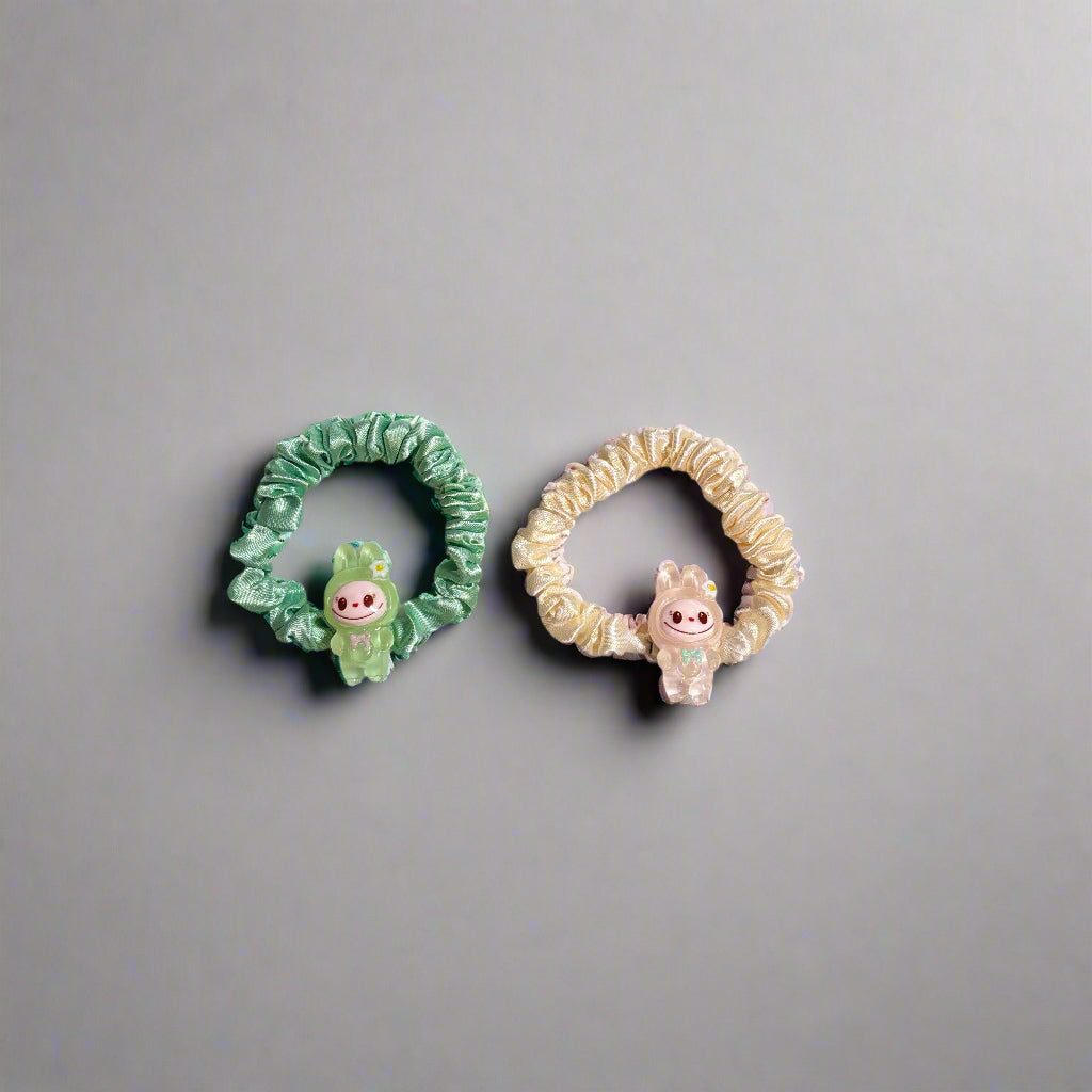 Labubu Monster - Hair Scrunchies - Set of 2 - Green & Yellow