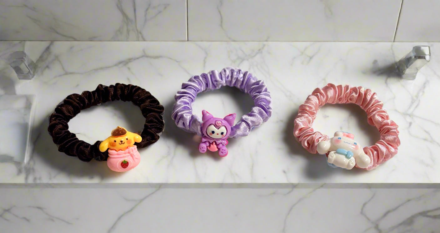 Hello Kitty Friends - Satin Hair Scrunchies - Set of 3