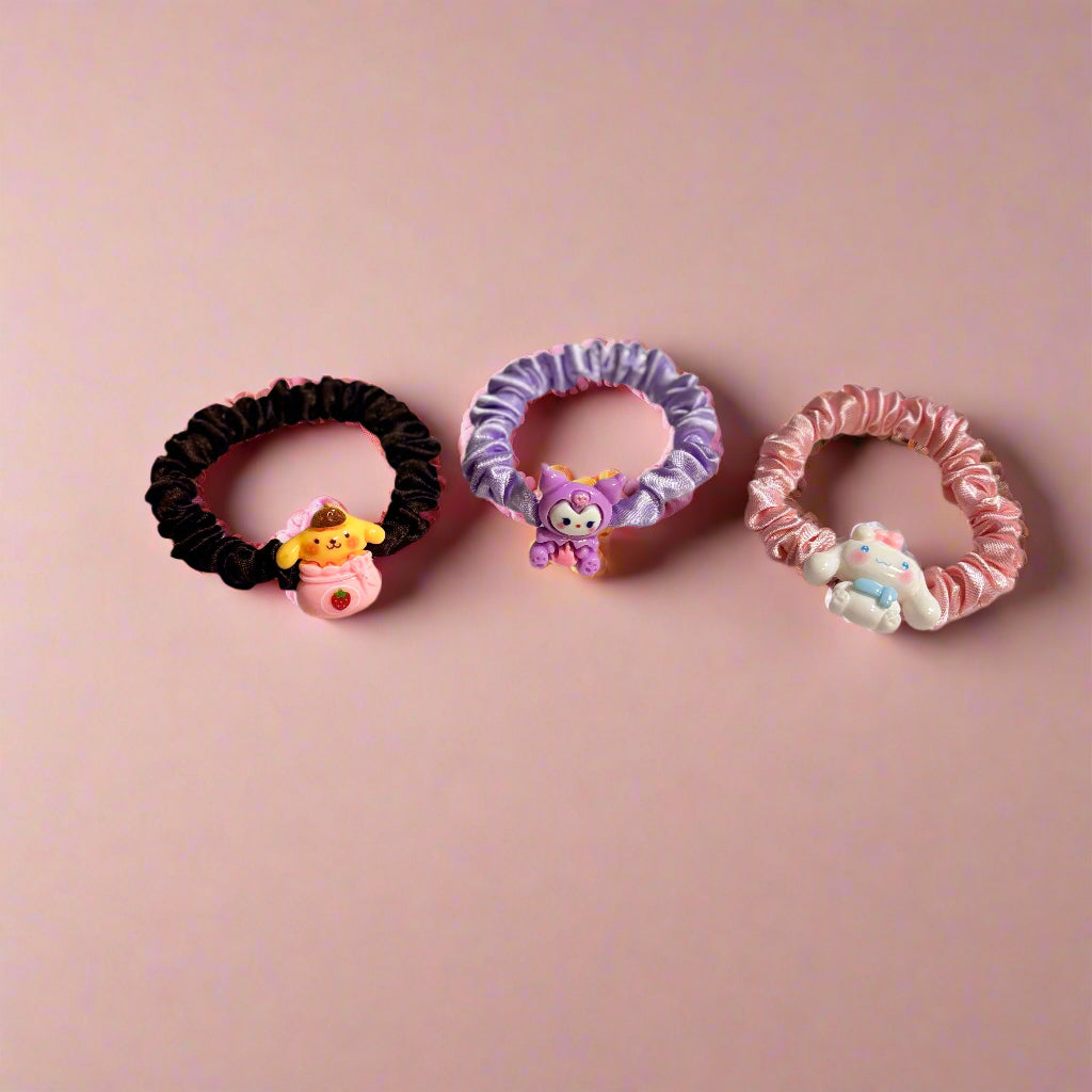 Hello Kitty Friends - Satin Hair Scrunchies - Set of 3